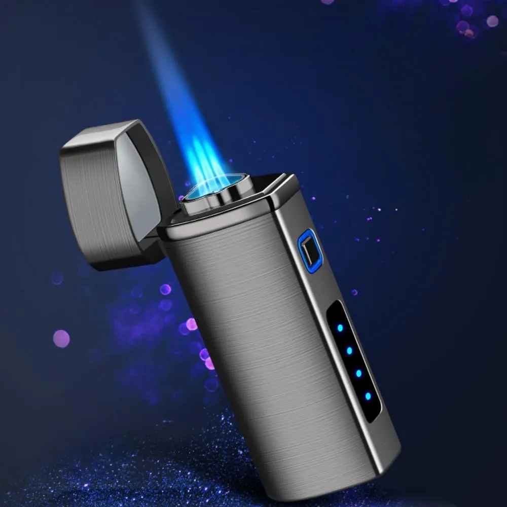 One Touch 3-Flame Butane Lighter with Electronic Firing Triple Jet Flame Flint Torch Lighter, Replacement Tools, Refillable Windproof Butane Lighter with Large Fuel Tank (Business Black)
