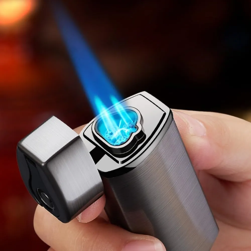 One Touch 3-Flame Butane Lighter with Electronic Firing Triple Jet Flame Flint Torch Lighter, Replacement Tools, Refillable Windproof Butane Lighter with Large Fuel Tank (Business Black)