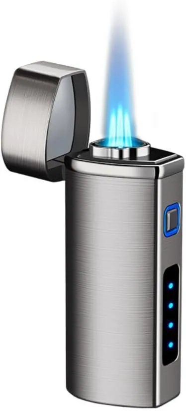 One Touch 3-Flame Butane Lighter with Electronic Firing Triple Jet Flame Flint Torch Lighter, Replacement Tools, Refillable Windproof Butane Lighter with Large Fuel Tank (Business Black)