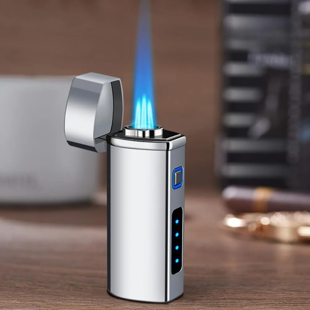 One Touch 3-Flame Butane Lighter with Electronic Firing Triple Jet Flame Flint Torch Lighter, Replacement Tools, Refillable Windproof Butane Lighter with Large Fuel Tank (Business Black)