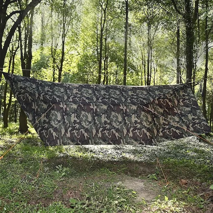 Onewind 12ft Camo Camping Tarp, Billow Tarp Shelter Lightweight and Waterproof Hammock Rainfly for Stealth Camping, Army, Military and Bushcraft, Easy to Setup with Tent Pegs and Guyline, Camouflage