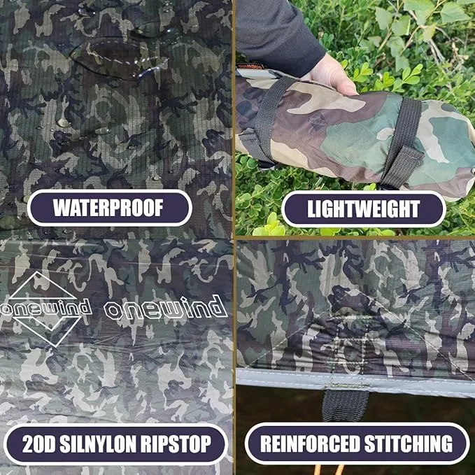 Onewind 12ft Camo Camping Tarp, Billow Tarp Shelter Lightweight and Waterproof Hammock Rainfly for Stealth Camping, Army, Military and Bushcraft, Easy to Setup with Tent Pegs and Guyline, Camouflage