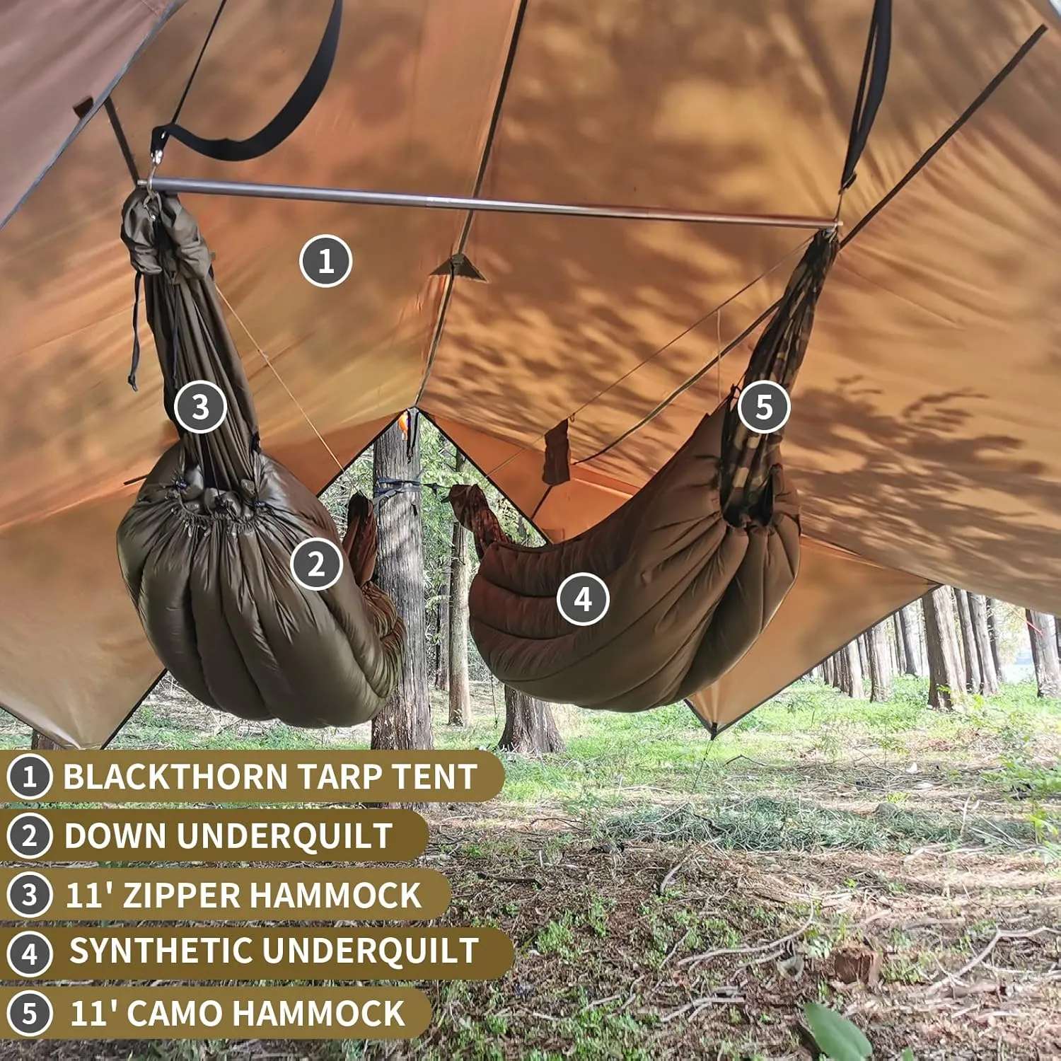 onewind Hammock Rain Fly, Ultralight Silnylon Tarp for 2-4 Persons, 14Ft*13Ft, 3000mm Waterproof, Brown