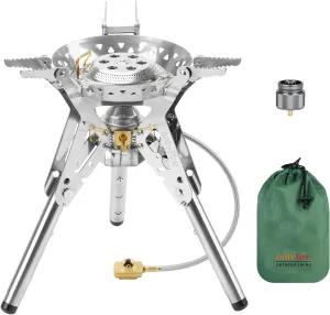 Onlyfire Portable Camping Stove with Storage Bag, Foldable Backpacking Stove, Propane/isobutane Gas Stove with Piezo Ignition, Camp Stove for Outdoor Cooking Hiking Picnic Patio, Stainless Steel GS350