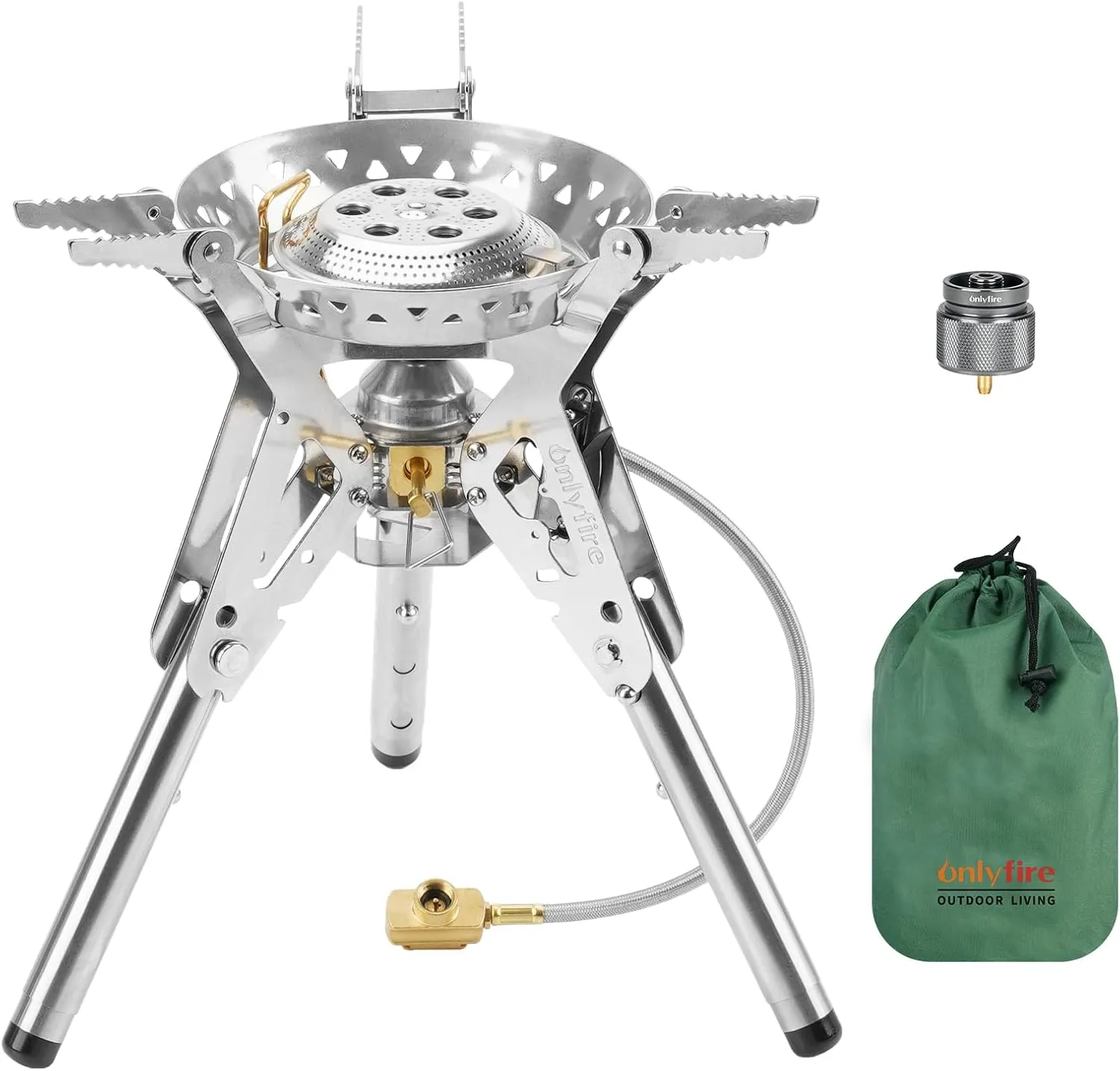 Onlyfire Portable Camping Stove with Storage Bag, Foldable Backpacking Stove, Propane/isobutane Gas Stove with Piezo Ignition, Camp Stove for Outdoor Cooking Hiking Picnic Patio, Stainless Steel GS350