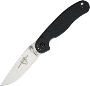 Ontario Knife Company Rat 2, Satin D2 Tool Steel Drop-Point Blade Folding Pocket Knife, Black Handle Liner Lock Knife, Everyday Carry Knife – ON8828