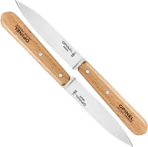 Opinel No. 112 Paring Knives 2 Piece Set, Sandvik 12C27 Steel Everyday Use Prep Knives for Chopping, Peeling, Slicing, Trimming, Stabilized Sustainably Harvested Beechwood Handles, Made in France