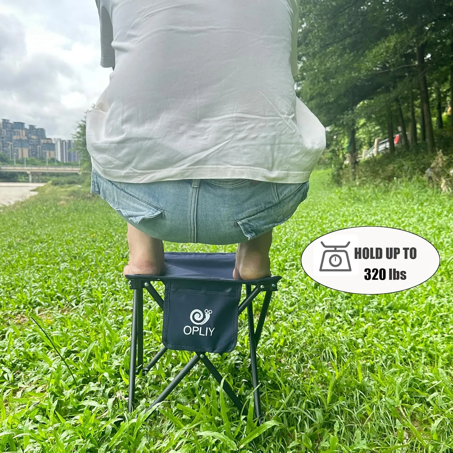 Opliy Camping Stool, Folding Small Chair Portable Camp Stool for Camping Fishing Hiking Gardening and Beach, Camping Seat with Carry Bag (Blue)