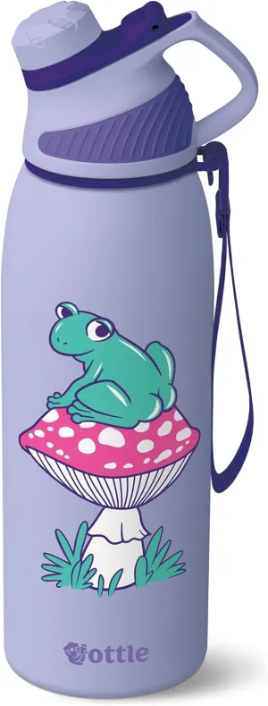 Ottle Reef Roamer Stainless Steel Water Bottle - 34 oz Insulated Flask with Leak Proof Lid, BPA free & Carry Handle - Hot & Cold Gym Water Bottle for Travel, Camping & Sports - Cheeky Frog