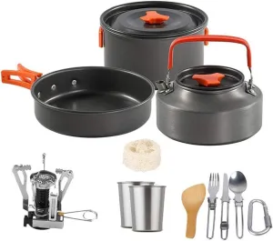 Outdoor Camping Cookware Set Picnic Cooking Pots Pans Non-Stick T with Stove Spoon Fork Knife Kettle Kitchen Tools