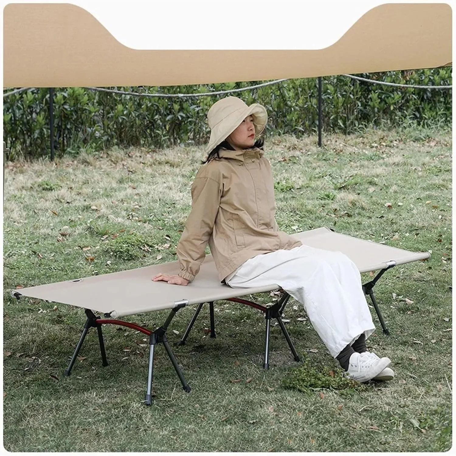 Outdoor Camping Folding Bed Sleeping Cot Portable Single Ultralight(Khaki)