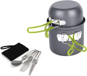 Outdoor Camping Hiking Cookware Picnic Cooking Pots Set Non-Stick Bowls with Foldable Spoon Fork Knife Tableware Sets