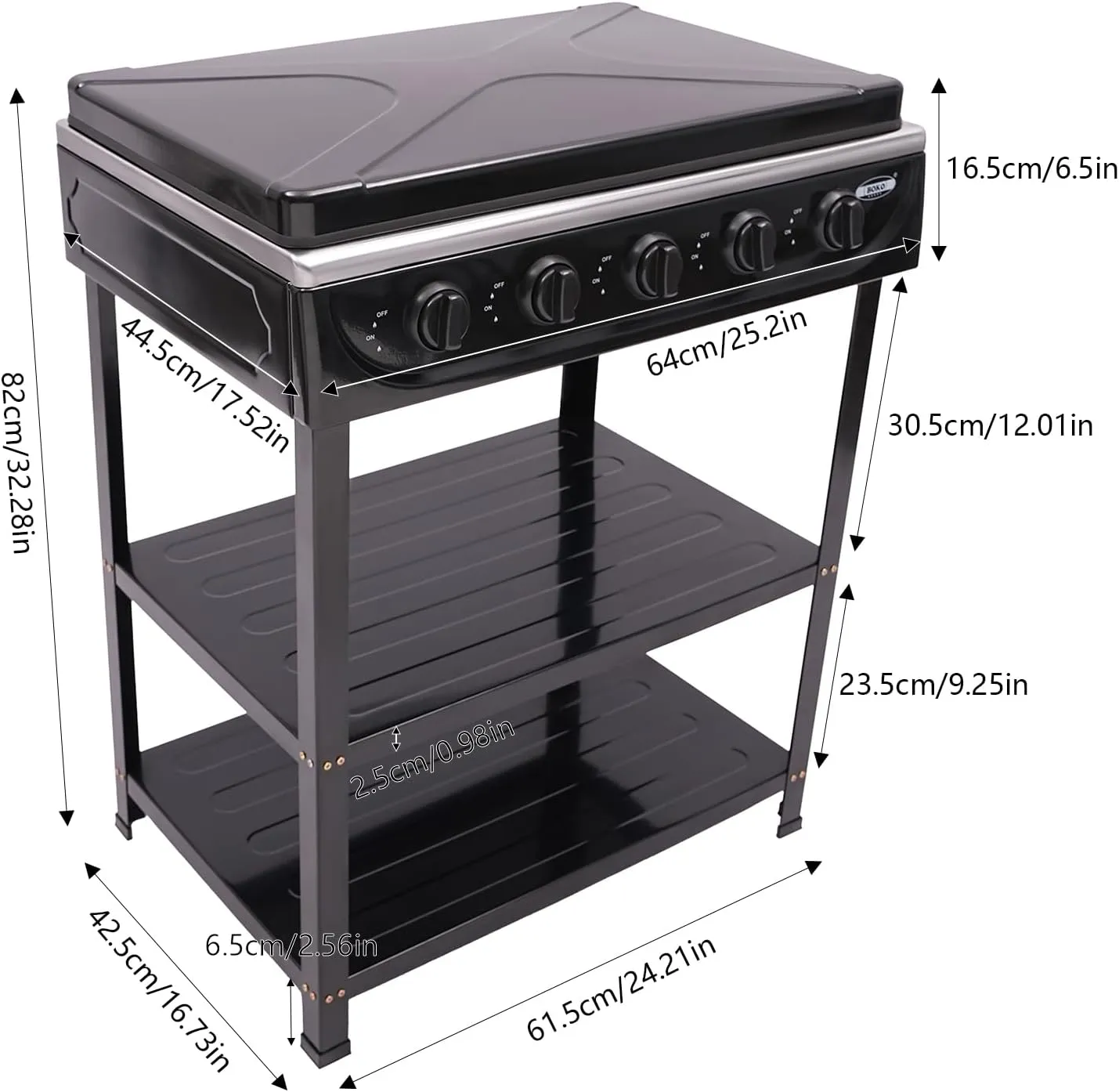 Outdoor Camping Stove, 5 Burners Natural Gas Stove, Freestanding Gas Cooker With Support Legs Stand, Portable Camp Stove With Adjustment Knob, Suitable For Picnic, Cookout, Cooking Food (Black)