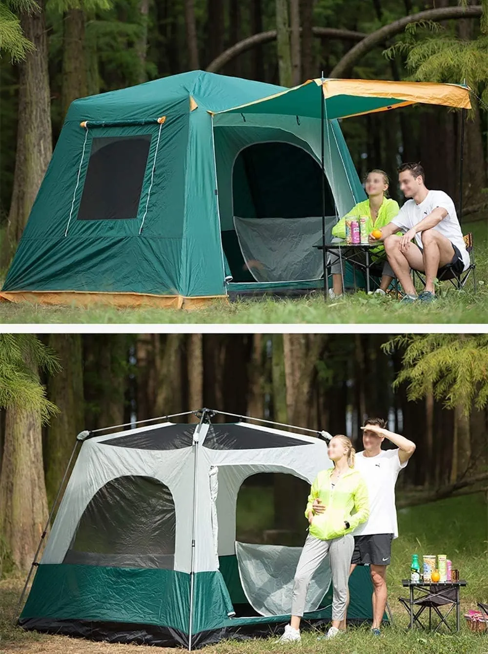 Outdoor Camping Tent 4-6 Person, Double Layer Instant Sun Shelter Waterproof Tarp, Wilderness Survival Mountaineering Cabana,Blue