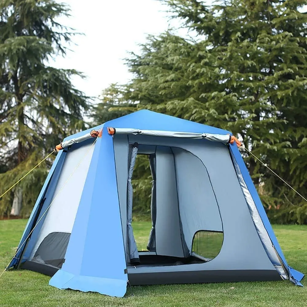 Outdoor Camping Tent 4-6 Person, Double Layer Instant Sun Shelter Waterproof Tarp, Wilderness Survival Mountaineering Cabana,Blue