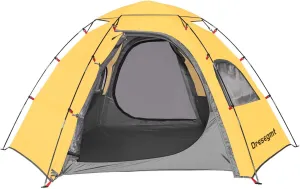 Outdoor Camping Tent for 3-4 People, with Awning Tents, Waterproof 3500 mm, Ultralight Dome Tent 3-4 Season, Festival, Trekking and Outdoor Yellow
