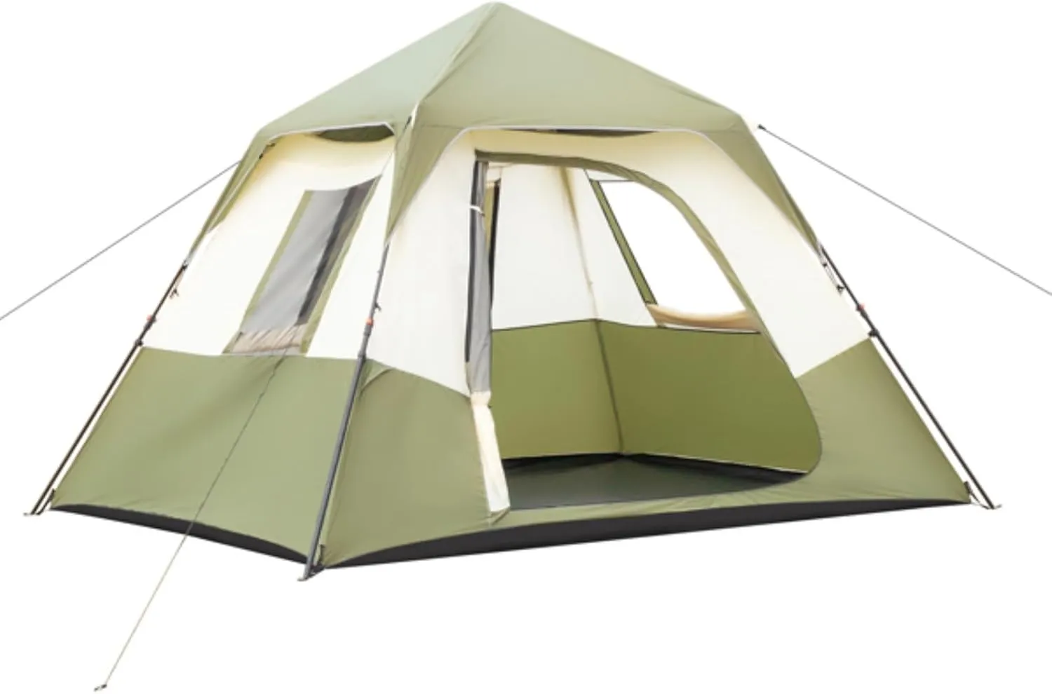 Outdoor Camping Tent, Quick-Open Cabin Tent, Set Up in 60 Seconds 6-Person Camping Tent with Rain Cover and Windproof Tent with Carrying Bag, Suitable for Family Camping and Hiking, Green