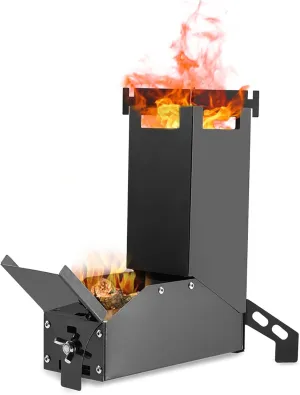 Outdoor furnace,YIWENG Outdoor Collapsible Wood Burning Stainless Steel Rocket Stove Backpacking Camp Tent Stove, Black titanium coating