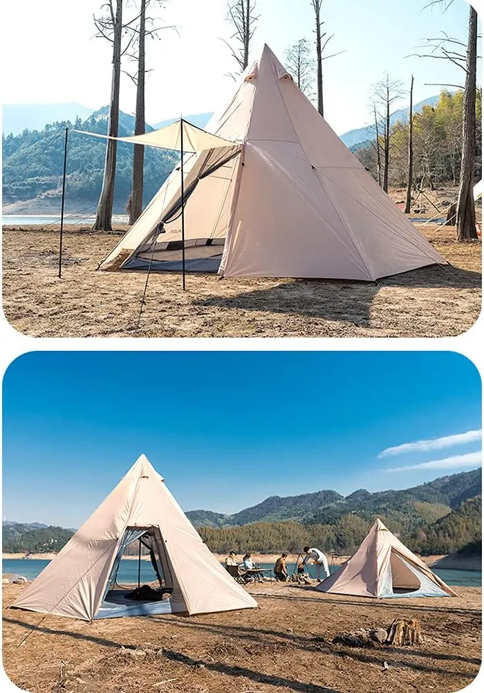 Outdoor Indian Tent Ultralight Teepee Tent Family Pyramid Tent for Backpacking, Camping, Hiking, Bushcraft, Travel, Winter Camping (Khaki 460X460X300CM) (Khaki 460X460X300CM)
