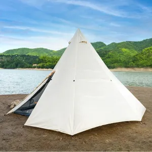 Outdoor Indian Tipi Tent Ultralight Teepee Tent Family Pyramid Tent for Backpacking, Camping, Hiking, Bushcraft, Travel, Winter Camping (White 340X290