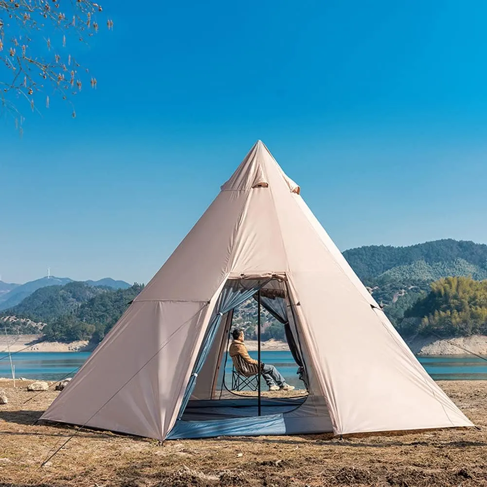 Outdoor Indian Tipi Tent Ultralight Teepee Tent Waterproof Family Pyramid Tent for Backpacking, Camping, Hiking, Bushcraft, Travel, Winter Camping (Khaki 460X460X300CM) (Khaki 340X290X200CM) (