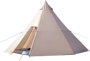 Outdoor Indian Tipi Tent Ultralight Teepee Tent Waterproof Family Pyramid Tent for Backpacking, Camping, Hiking, Bushcraft, Travel, Winter Camping (Khaki 460X460X300CM) (Khaki 340X290X200CM) (
