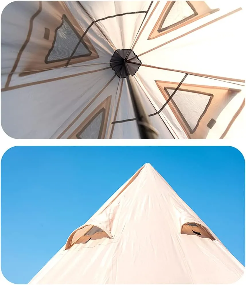 Outdoor Indian Tipi Tent Ultralight Teepee Tent Waterproof Family Pyramid Tent for Backpacking, Camping, Hiking, Bushcraft, Travel, Winter Camping (Khaki 460X460X300CM) (Khaki 340X290X200CM) (