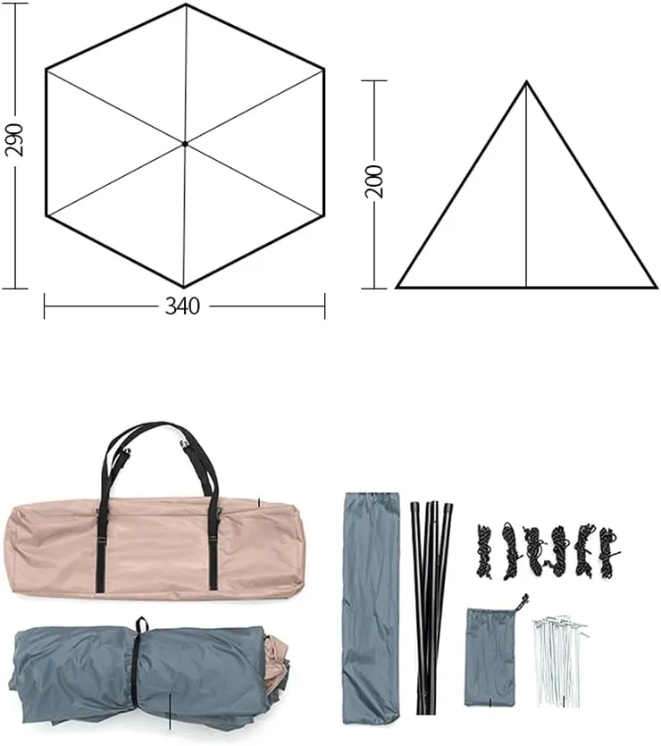 Outdoor Indian Tipi Tent Ultralight Teepee Tent Waterproof Family Pyramid Tent for Backpacking, Camping, Hiking, Bushcraft, Travel, Winter Camping (Khaki 460X460X300CM) (Khaki 340X290X200CM) (