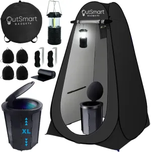 Outdoor Portable Toilet Set for Adults with Camping Night Lantern, Folding XL Toilet, Pop Up Privacy Tent and Carry Bags, Multipurpose Potty, Washable and Foldable for RV Travel