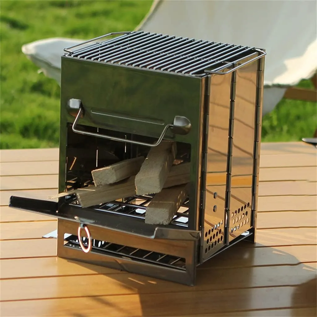 Outdoor Portable Wood Stove Camping Mini Folding Burning Stove Stainless Steel Wood Stove Barbecue Grill/D/As Show (D As Show)