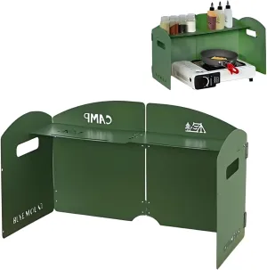 Outdoor Wind Deflector,Cassette Stove Folding Wind Deflector, Steel Windproof Hood for Stove, Gas Stove Wind Deflector, Camping Thickened Stove Ring, Portable 4 Plates Wind Blocker (Green)