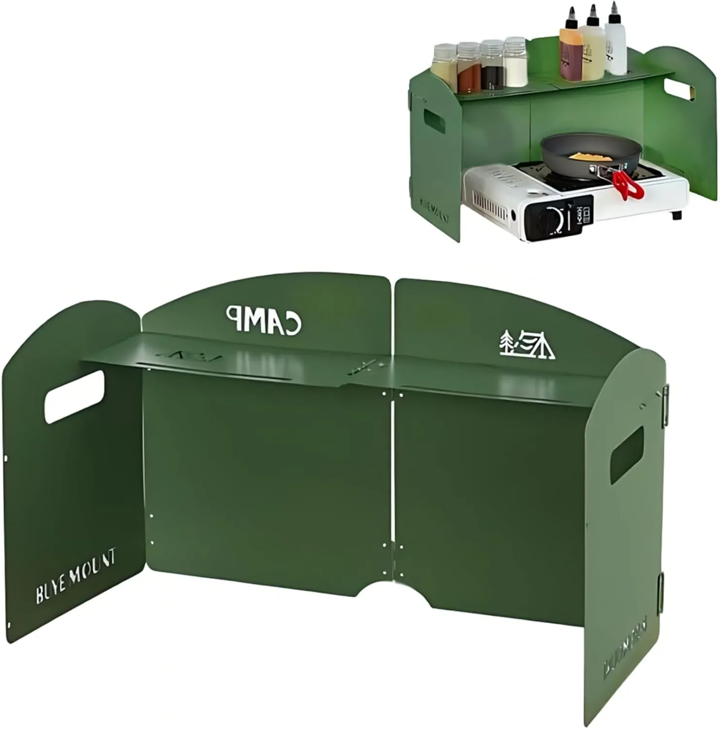Outdoor Wind Deflector,Cassette Stove Folding Wind Deflector, Steel Windproof Hood for Stove, Gas Stove Wind Deflector, Camping Thickened Stove Ring, Portable 4 Plates Wind Blocker (Green)