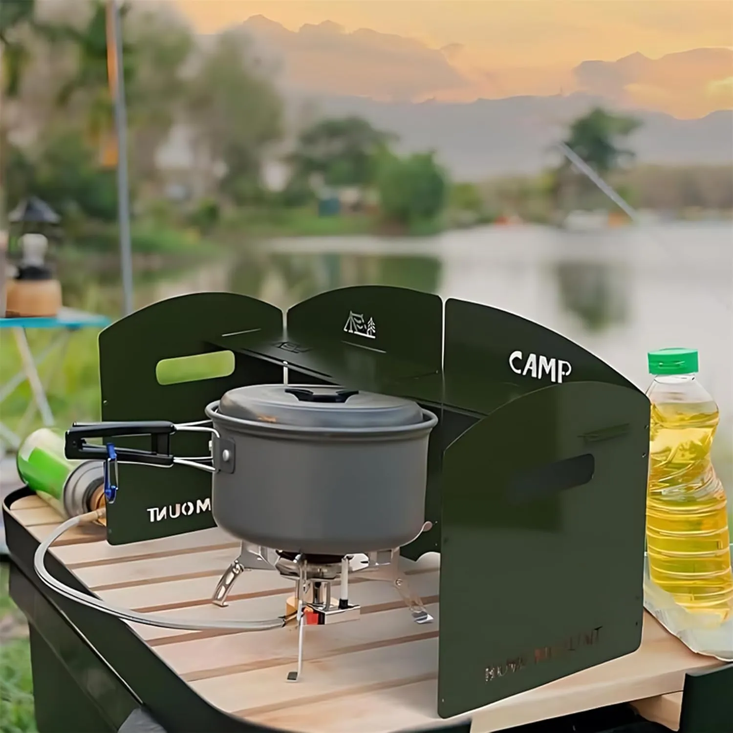 Outdoor Wind Deflector,Cassette Stove Folding Wind Deflector, Steel Windproof Hood for Stove, Gas Stove Wind Deflector, Camping Thickened Stove Ring, Portable 4 Plates Wind Blocker (Green)