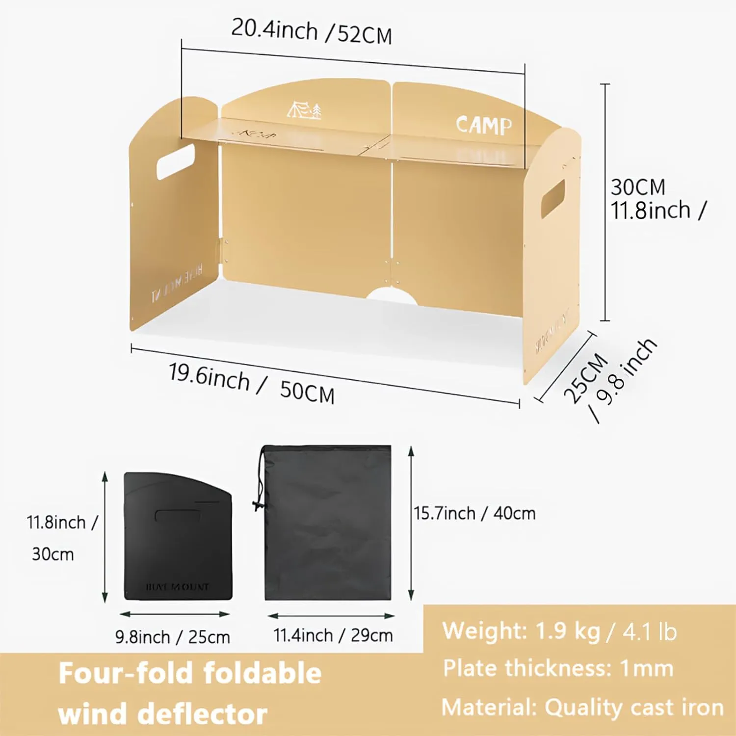 Outdoor Wind Deflector,Cassette Stove Folding Wind Deflector, Steel Windproof Hood for Stove, Gas Stove Wind Deflector, Camping Thickened Stove Ring, Portable 4 Plates Wind Blocker (Khaki)