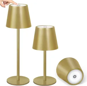 OUTON 2 Pack Cordless Rechargeable Battery Operated LED Table Lamp with 3 Color Temperatures, Dimmable, 5000mAh, Eye-Care & Memory Function, Portable & Waterproof for Dining, Bedroom, Outdoor (Gold)