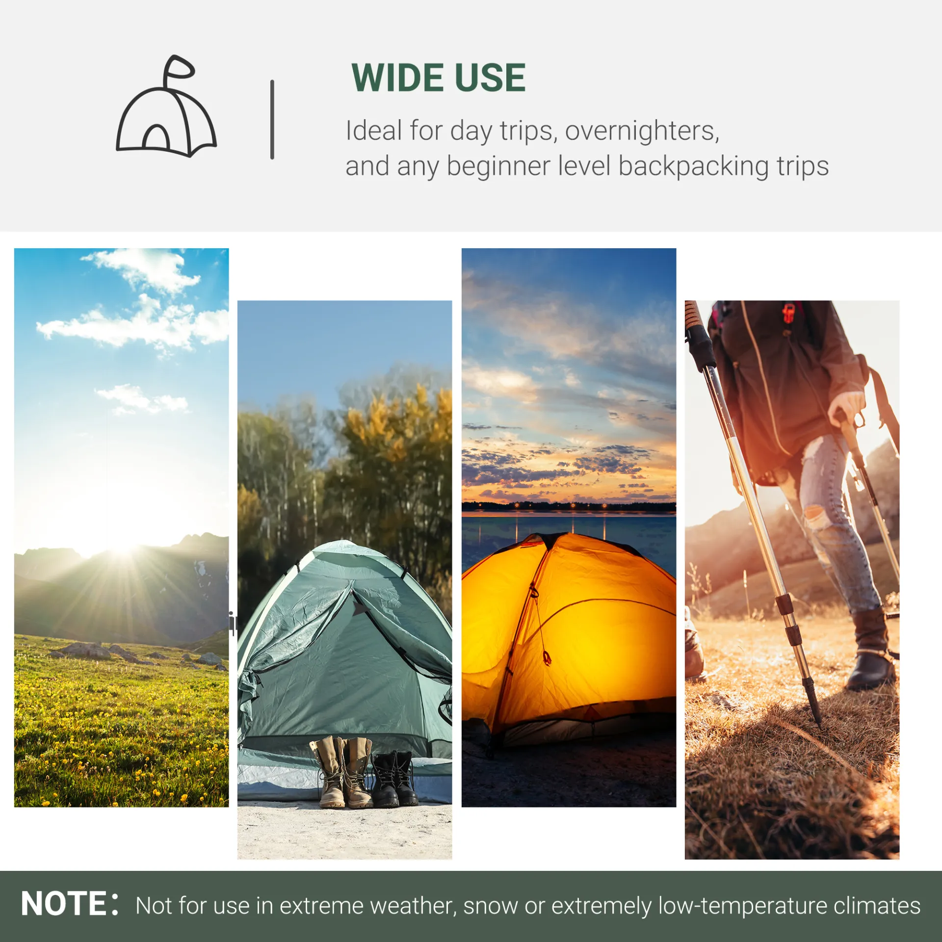 Outsunny 1-2 Man Camping Tunnel Tent  w/ Rain Fly Porch Mesh Window Double Layer Shelter Hiking Home Backpacking Vestibule Lightweight Fishing