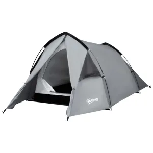 Outsunny 1-2 Man Camping Tunnel Tent  w/ Rain Fly Porch Mesh Window Double Layer Shelter Hiking Home Backpacking Vestibule Lightweight Fishing