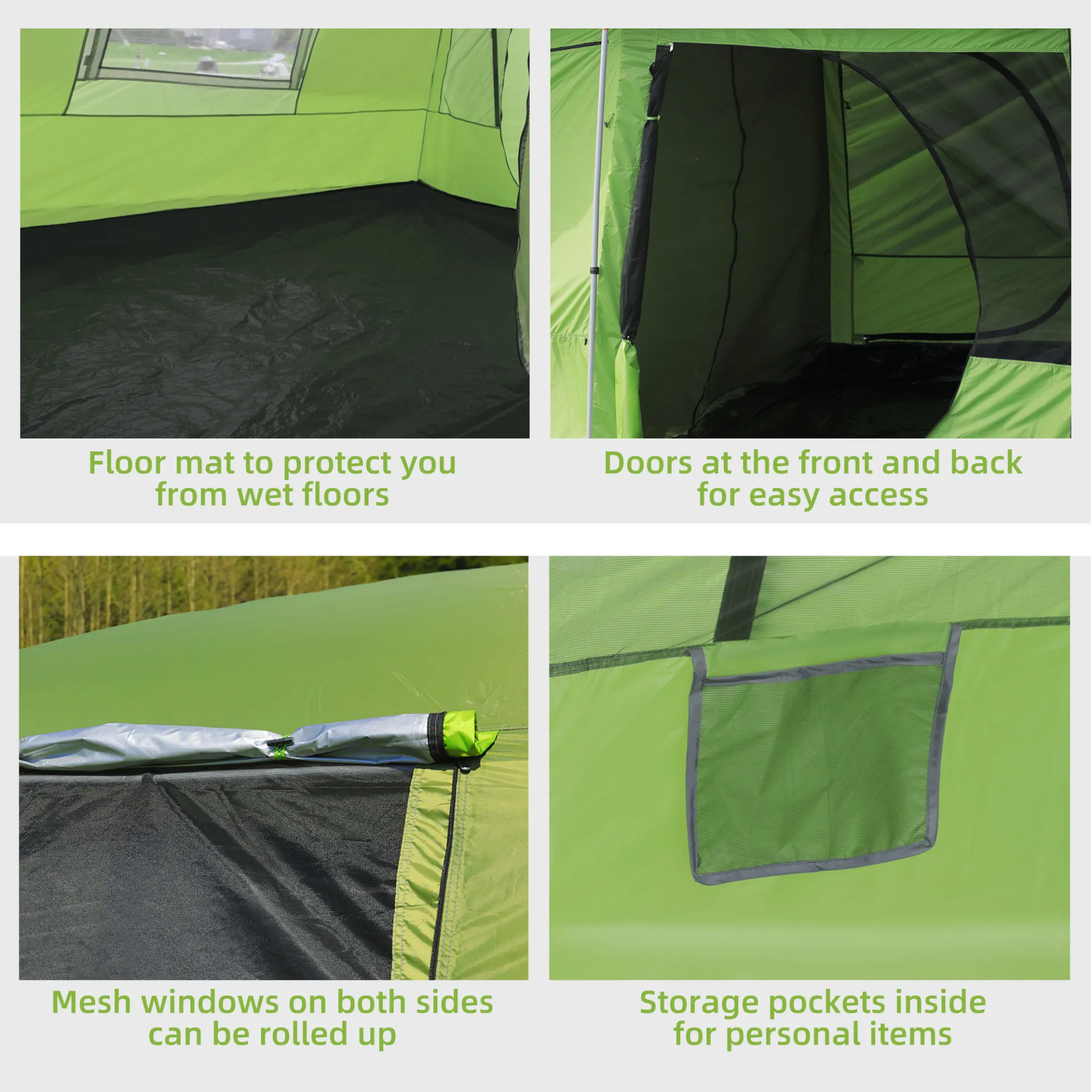 Outsunny Two Room Dome Tent w/ Porch for 4-8 Man, Camping Backpacking Shelter w/ Mesh Windows, Zipped Doors, Lamp Hook & Portable Carry Bag