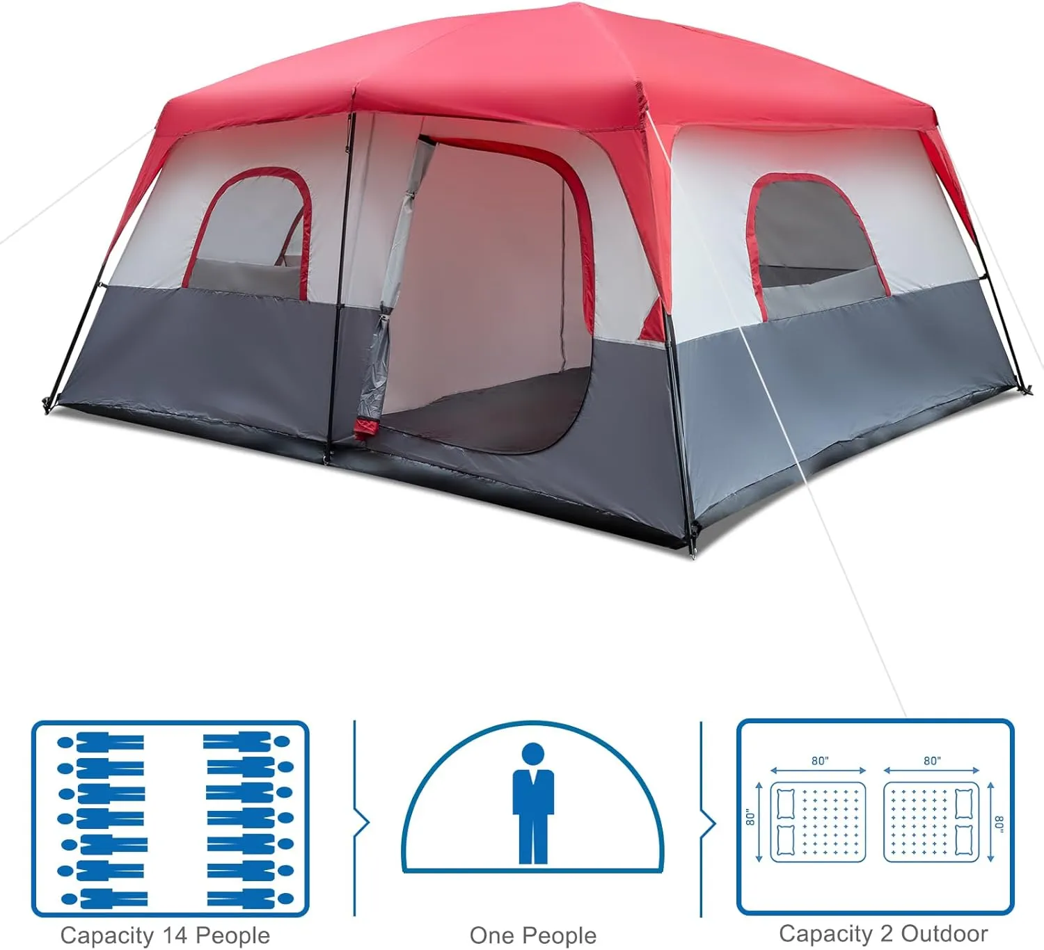 Outvita 8/10 Person Camping Tent, Large 2 Room Family Tent with Weatherproof Instant Cabin Shelter with Rainfly & Carry Bag for Backpacking Hiking Car Traveling…