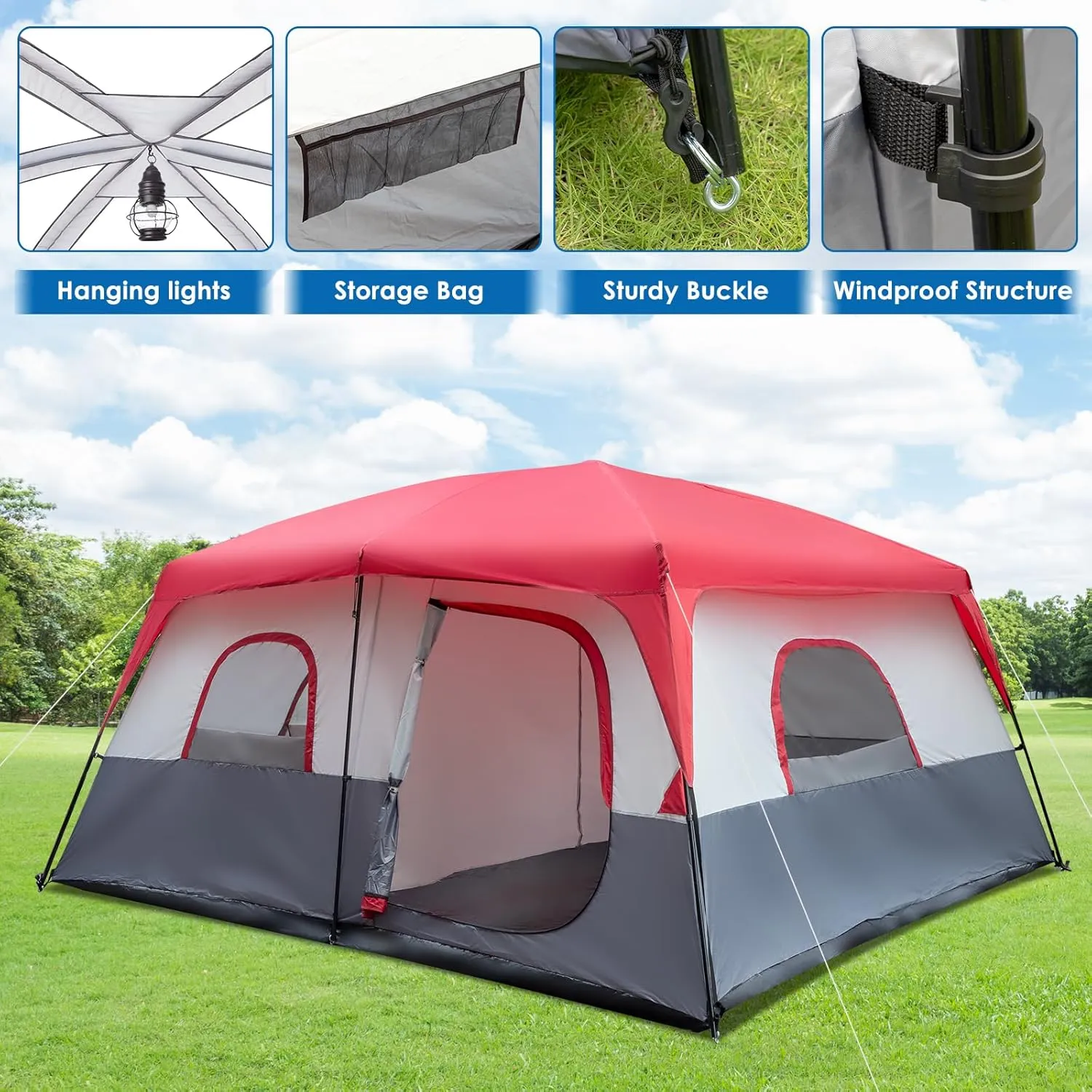 Outvita 8/10 Person Camping Tent, Large 2 Room Family Tent with Weatherproof Instant Cabin Shelter with Rainfly & Carry Bag for Backpacking Hiking Car Traveling…