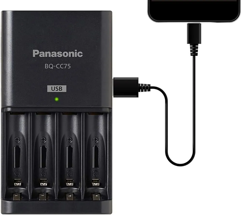 Panasonic BQ-CC75KSBHA eneloop pro Advanced Individual Battery Charger with USB Charging Port, Black