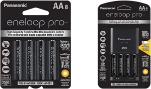 Panasonic Eneloop Pro Ni-MH AA Batteries BK-3HCCA8BA 1.2V 8pk & 4-Cell Battery Charger w/ 4 AA batteries K-KJ75KHC4BA