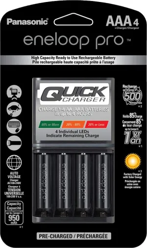 Panasonic K-KJ55K3A4BA Advanced 4 Hour Quick Battery Charger with 4AAA eneloop pro High Capacity Rechargeable Batteries