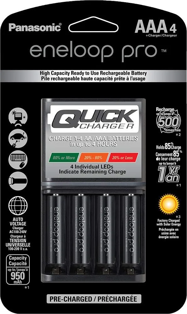 Panasonic K-KJ55K3A4BA Advanced 4 Hour Quick Battery Charger with 4AAA eneloop pro High Capacity Rechargeable Batteries