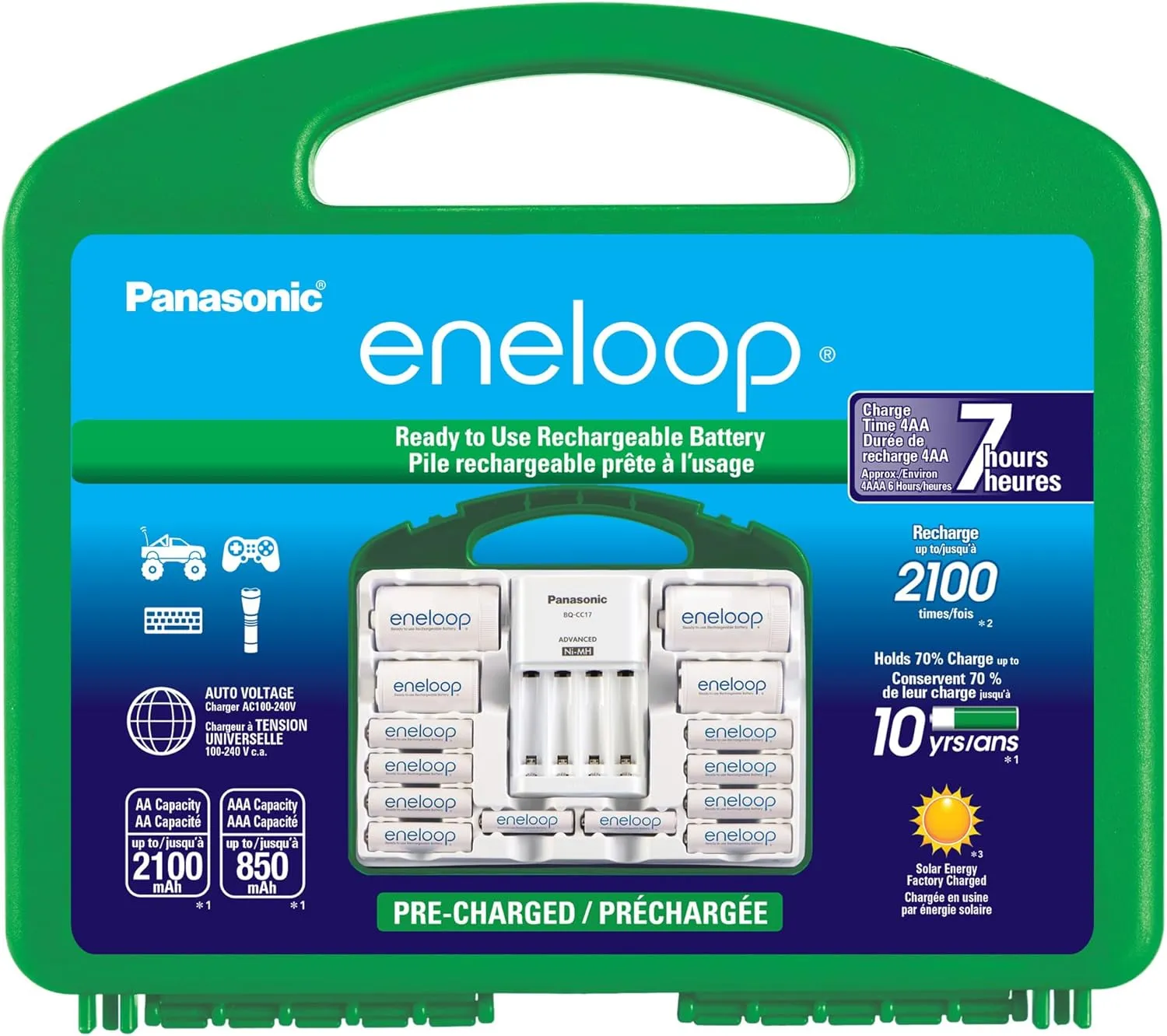 Panasonic KJ17MCC82A eneloop Power Pack, 8AA, 2AAA, 2 C Adapters, 2 D Adapters, Advanced Individual Battery Charger and Plastic Storage Case