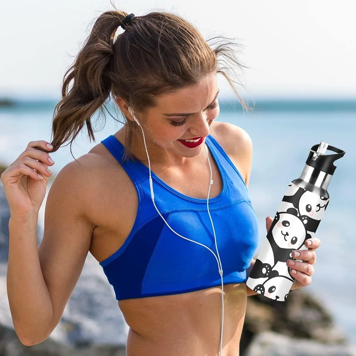 Panda Water Bottle Kids Panda Bottle with Straw Lid Leakproof Cute Animal Print Insulated Stainless Steel Water Flask Bottle for Sports Gym Outdoor 20 oz