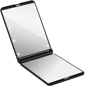 PartyKindom Collapsible LED Makeup Mirror with Lights Portable Compact Design for Dual Sided Functionality for Travel and Dark Environments Black
