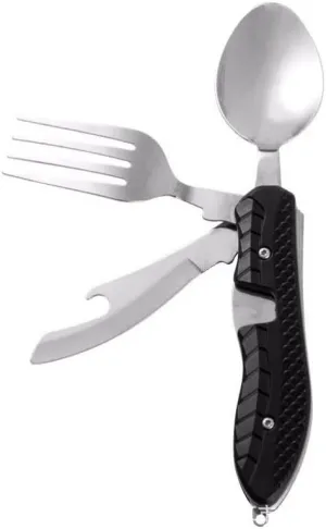 PEKJI 4-in-1 multifunctional flatware outdoor camping utensils portable stainless steel knives fork spoon cutlery set foldable