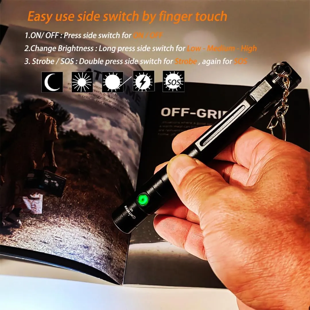 Pen Light Rechargeable EDC Pocket Flashlight with Clip Diffuser,Bright 300 Lumens, Side Switch One-Hand Easy Use for Everyday Work,Emergency,Tight Spaces, Worker,Police, Nurse Use