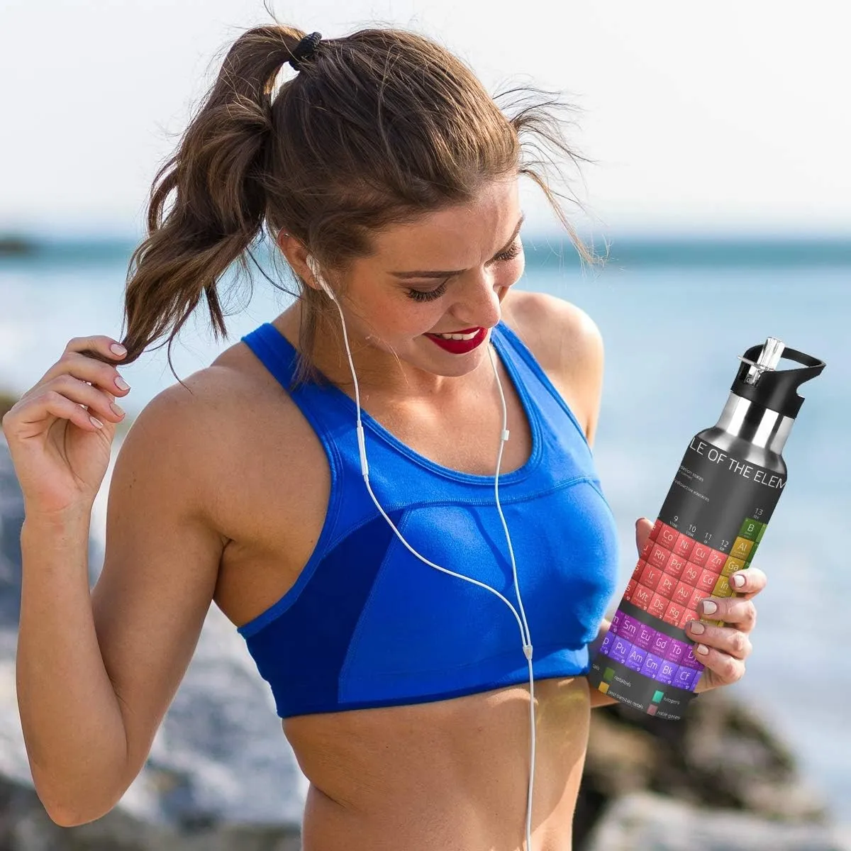 Periodic Table Water Bottle with Straw Lid for Fitness Gym Camping Outdoor Sports, Wide Mouth Vacuum Insulated 18/8 Stainless Steel, 22 oz